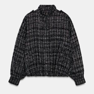 NWT Zara Metallic Thread Textured Bomber Jacket